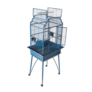 Vögelkäfig mit Unterstand blau, weiß, schwarz