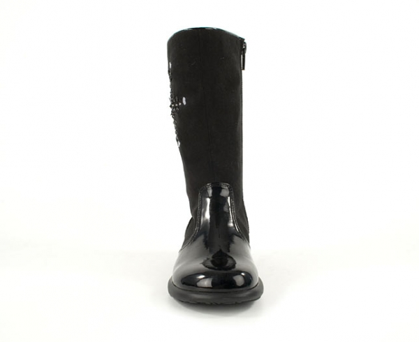 Mittelhohe schwarze Lederstiefel